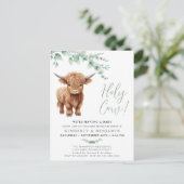 Holy Cow Greenery Highland Cow Couples Kinderdusch Postkarte (Stehend Vorderseite)