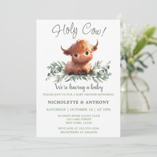 HOLY COW HIGHLAND MODERN COUPLES BABY SHOWER EINLADUNG (Stehend Vorderseite)
