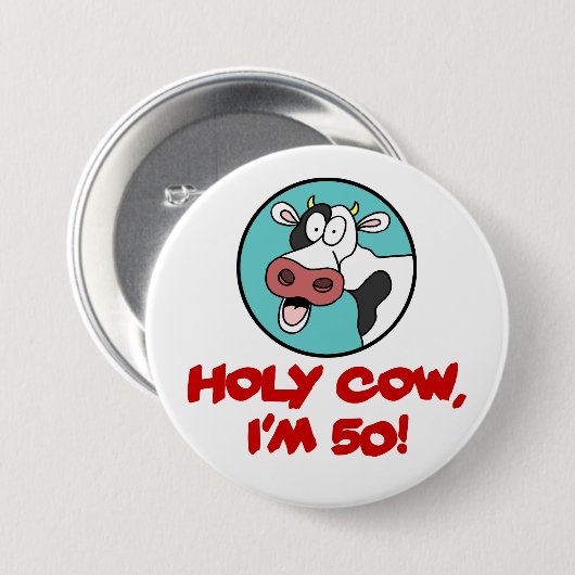 Holy Cow I'm 50 Cow Cartoon Button (Vorne & Hinten)