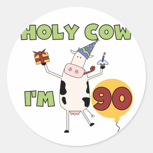 Holy Cow I'm 90 Birthday Tshirts and Ohrts Runder Aufkleber (Vorderseite)