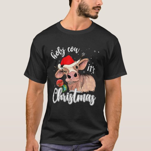 Holy Cow It's Christmas Santa Hat Bauble For Farme T-Shirt (Vorderseite)
