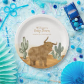 Holy Cow Minimal Boho Cactus Desert Baby Shower Pappteller (Party)