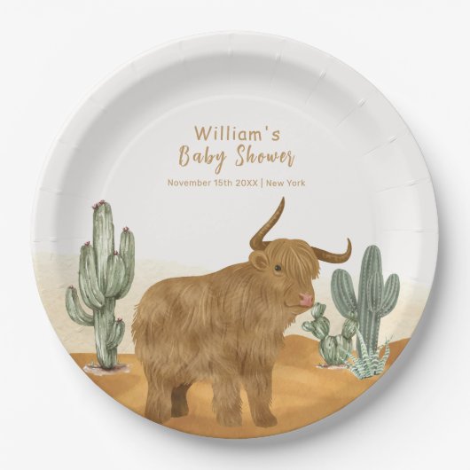 Holy Cow Minimal Boho Cactus Desert Baby Shower Pappteller (Vorderseite)