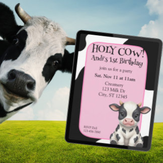 Holy Cow, pink, cow 1st Birthday Einladung