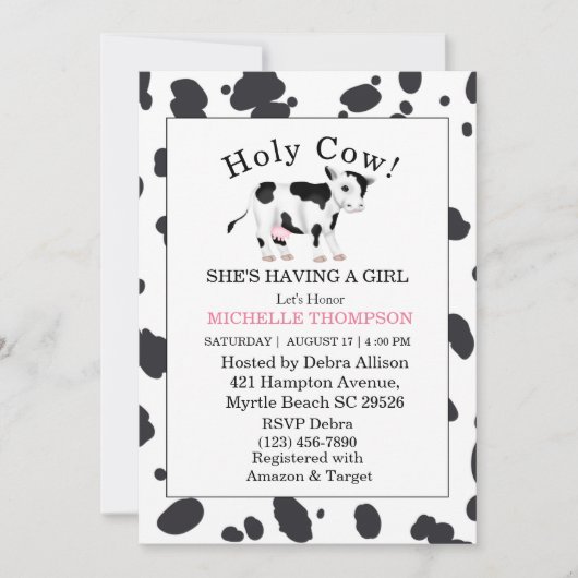 Holy Cow Print Girl Babydusche Einladung (Vorderseite)