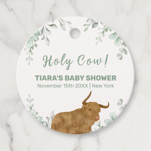 Holy Cow Rustic Boho Greenery Baby Dusche Geschenkanhänger (Vorderseite)