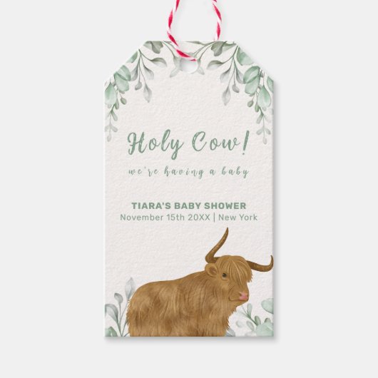 Holy Cow Rustic Boho Greenery Baby Dusche Geschenkanhänger (Vorderseite)