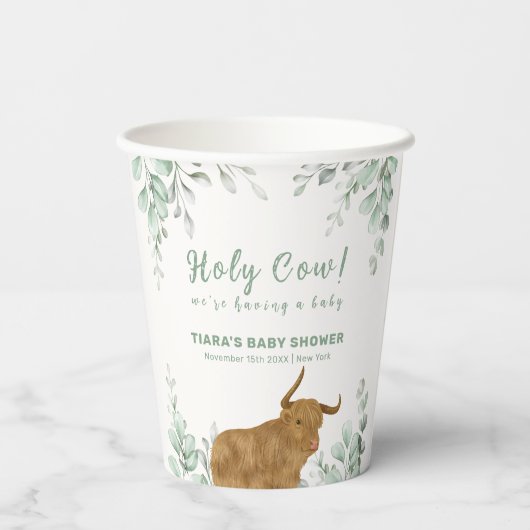 Holy Cow Rustic Boho Greenery Baby Dusche Pappbecher (Rückseite)