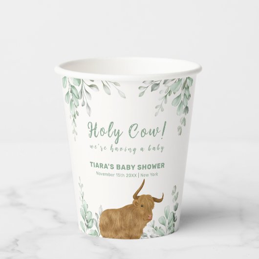 Holy Cow Rustic Boho Greenery Baby Dusche Pappbecher (Vorderseite)