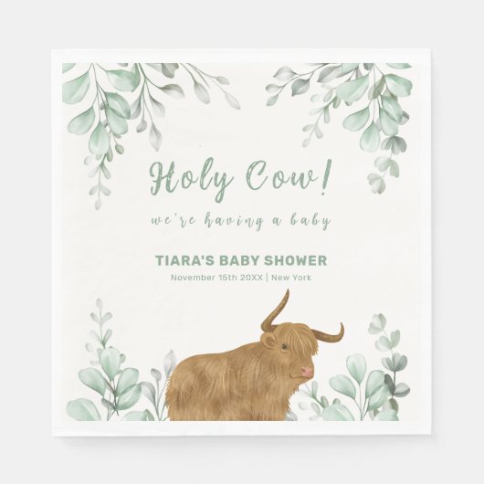 Holy Cow Rustic Boho Greenery Baby Dusche Serviette (Vorderseite)