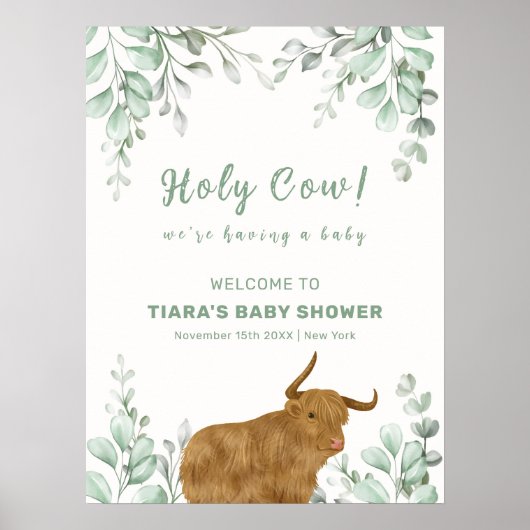Holy Cow Rustic Boho Greenery Baby Dusche Willkomm Poster (Vorne)