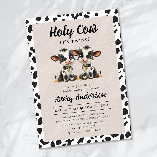 Holy Cow Twins Baby Dusche Einladung