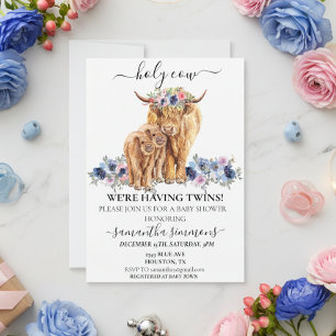Holy Cow Twins Highland-Kalb Baby Shower Pink Blau Einladung