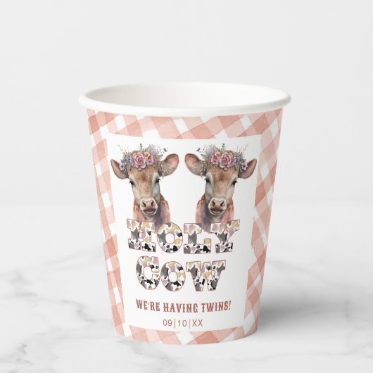 Holy Cow Twins Rustic Baby Shower Teller Pappbecher (Vorderseite)