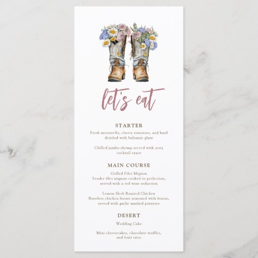 Holy Cowboy Cowboy Boots Brautparty Menükarte (Vorderseite)