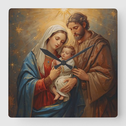 Holy Family Christmas Wall Clock For Peaceful Holi Quadratische Wanduhr (Vorderseite)