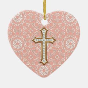 Holy First Communion Gold Golden Cross Lace Girl Keramikornament