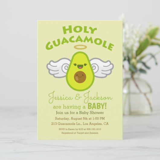 Holy Guacamole Avocado Babydusche Einladung (Stehend Vorderseite)
