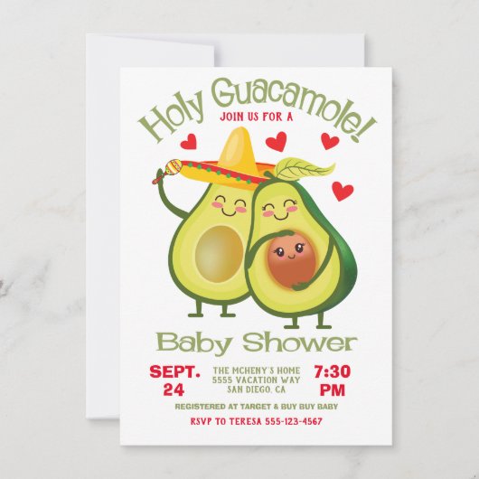 Holy Guacamole Avocado Babydusche Fiesta Einladung (Vorderseite)