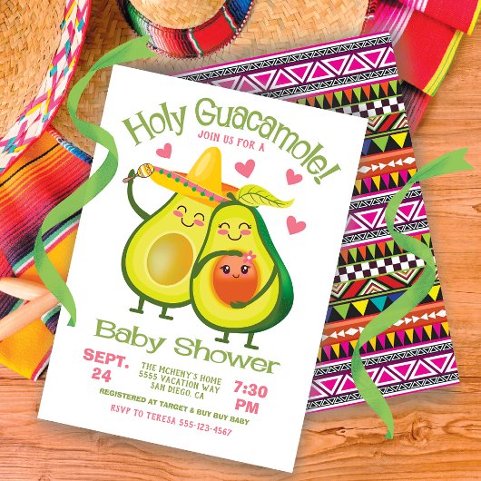 Holy Guacamole Avocado Kinderdusche Fiesta Mädchen Einladung
