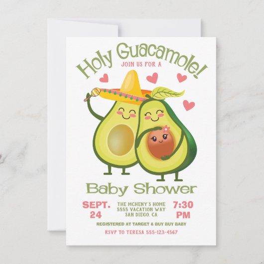 Holy Guacamole Avocado Kinderdusche Fiesta Mädchen Einladung (Vorderseite)