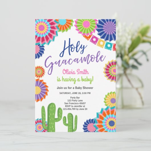 Holy Guacamole Fiesta Baby Dusche Mexikanisches Pa Einladung (Stehend Vorderseite)