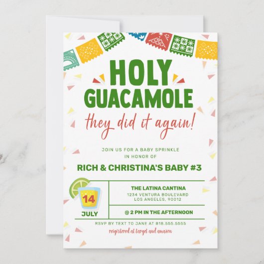 HOLY GUACAMOLE FIESTA BABY SHOWER EINLADUNG (Vorderseite)