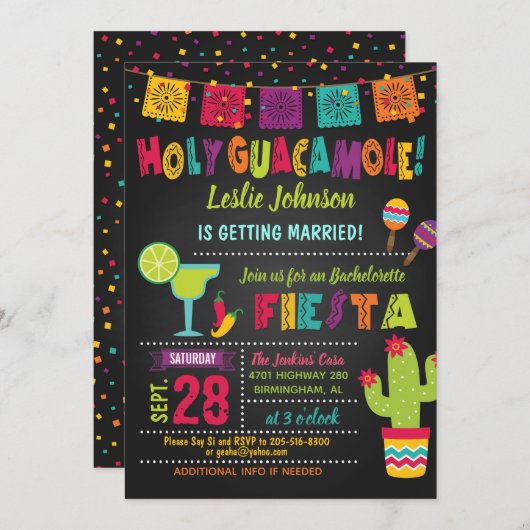 Holy Guacamole Fiesta Bachelorette Einladung (Vorne/Hinten)