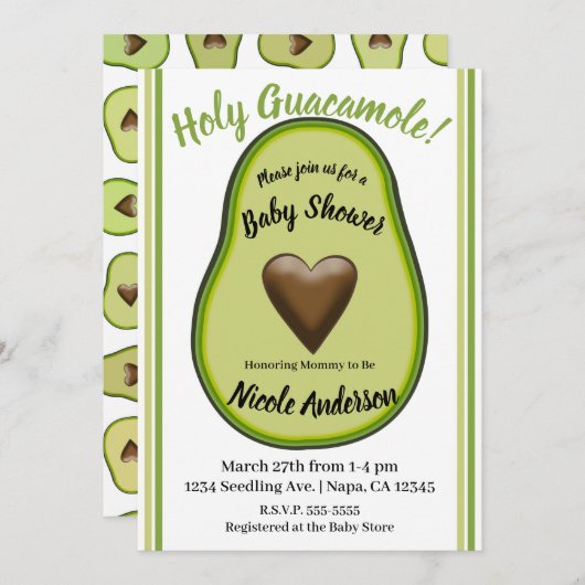 Holy Guacamole Heart Avocado Baby Dusche Einladung (Vorne/Hinten)