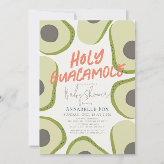 Holy Guacamole Modern Avocado Baby Dusche Einladung (Vorderseite)
