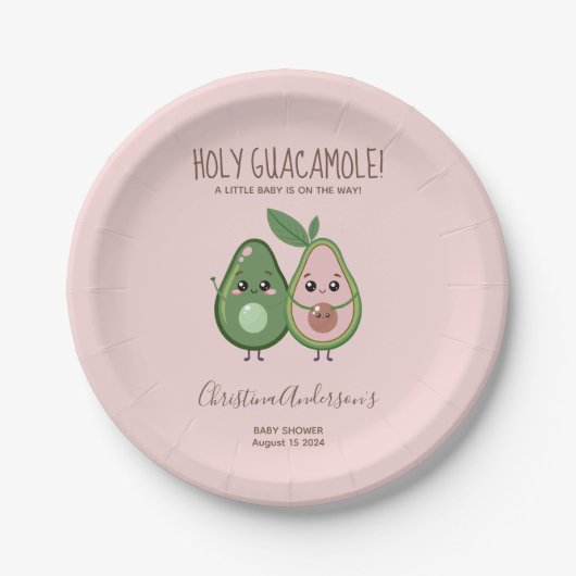 Holy Guacamole Pink Avocado Baby Dusche Pappteller (Vorderseite)