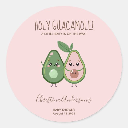 Holy Guacamole Pink Avocado Baby Dusche Runder Aufkleber (Vorderseite)