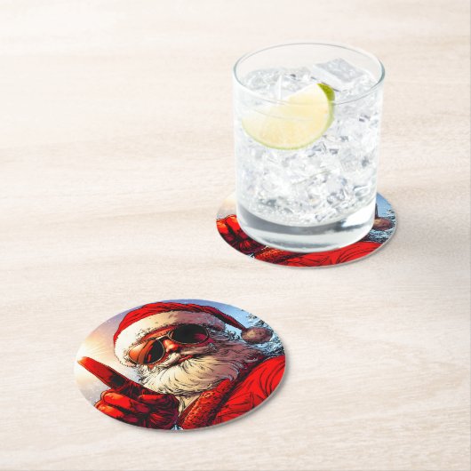 Holy Jolly Santa Divine Glow Runder Pappuntersetzer (Vor Ort)