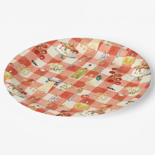 Holy Ravioli Gingham Pattern | Little Meatball  Pappteller (Schrägansicht)