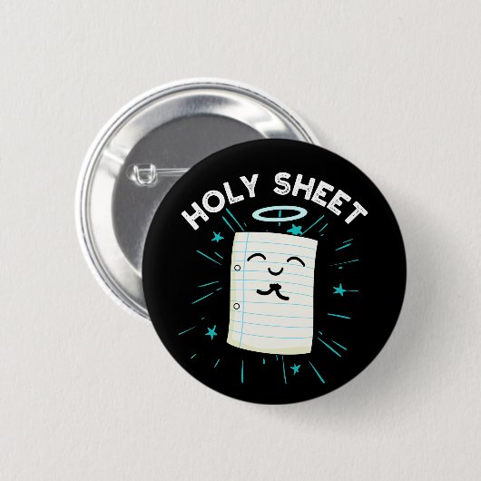 Holy Sheet Funny Halo Paper Pun Dark BG Button (Vorne & Hinten)