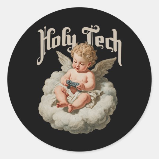 Holy Tech Gamer Angel Funny Cherob Ba  Runder Aufkleber (Vorderseite)