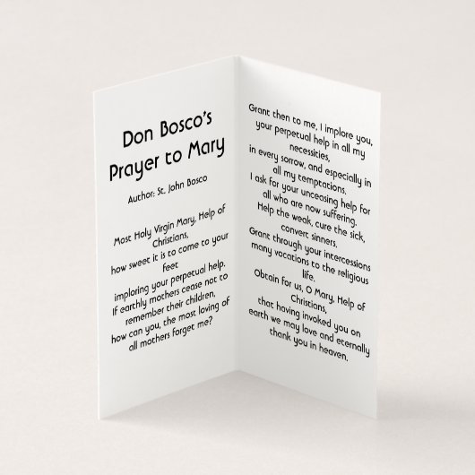 Holy Virgin Mary, Help of Christians, Prayer Card (Innenseite)