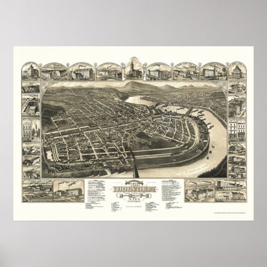 Holyoke, MA Panorama Karte - 1881 Poster (Vorne)