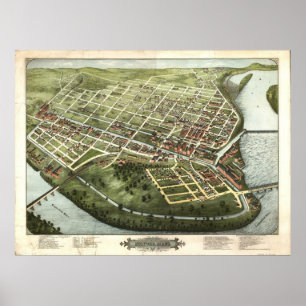 Holyoke Massachusetts 1877 Antique Panoramabalkart Poster