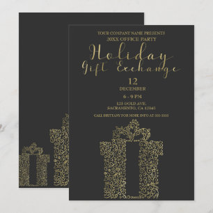 Holyparty-Geschenkaustausch mit Holzkohle-Gold ele Einladung