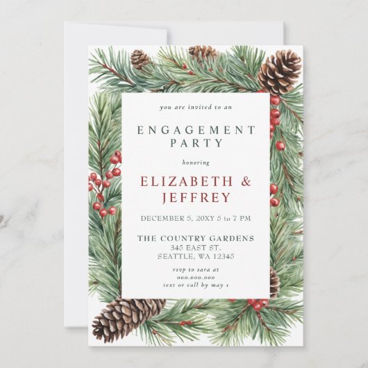 Holys Berries Pine Cone Weihnachtsbindungsparty Einladung (Vorderseite)