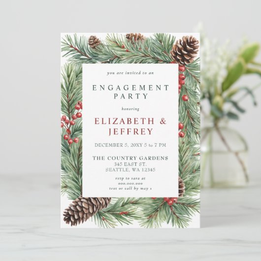 Holys Berries Pine Cone Weihnachtsbindungsparty Einladung (Stehend Vorderseite)