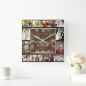 Holz 12 Foto-Collage römische Zahlen qu Quadratische Wanduhr (Zuhause)