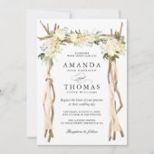 Holz Arbor Arch Elfenbein Weiße Rustikale Blumenho Einladung (Vorderseite)