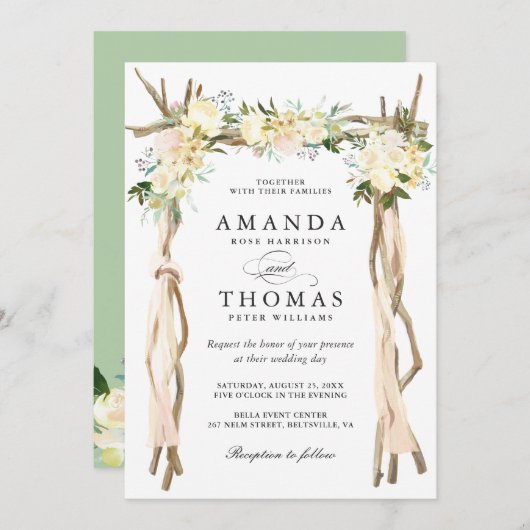 Holz Arbor Arch Elfenbein Weiße Rustikale Blumenho Einladung (Vorne/Hinten)