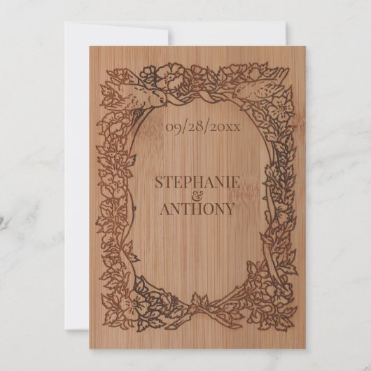 Holz aussehen florale Vogelbrille Rustikale Hochze Einladung (Rückseite)