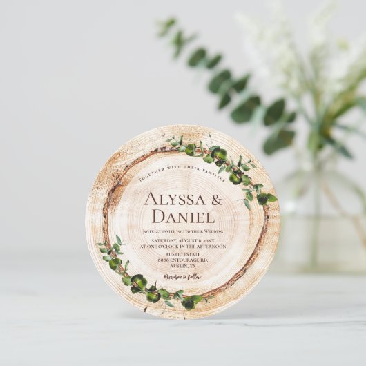 Holz Bark Green Foliage Einzigartig Rustikale Hoch Einladung (Stehend Vorderseite)