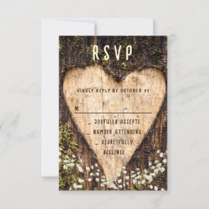 Holz Bark Herz Rustikale Hochzeit RSVP Karte