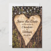 Holz Bark Herz Rustikale Hochzeit Save The Date (Vorderseite)