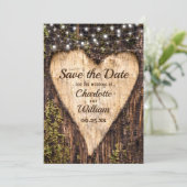 Holz Bark Herz Rustikale Hochzeit Save The Date (Stehend Vorderseite)